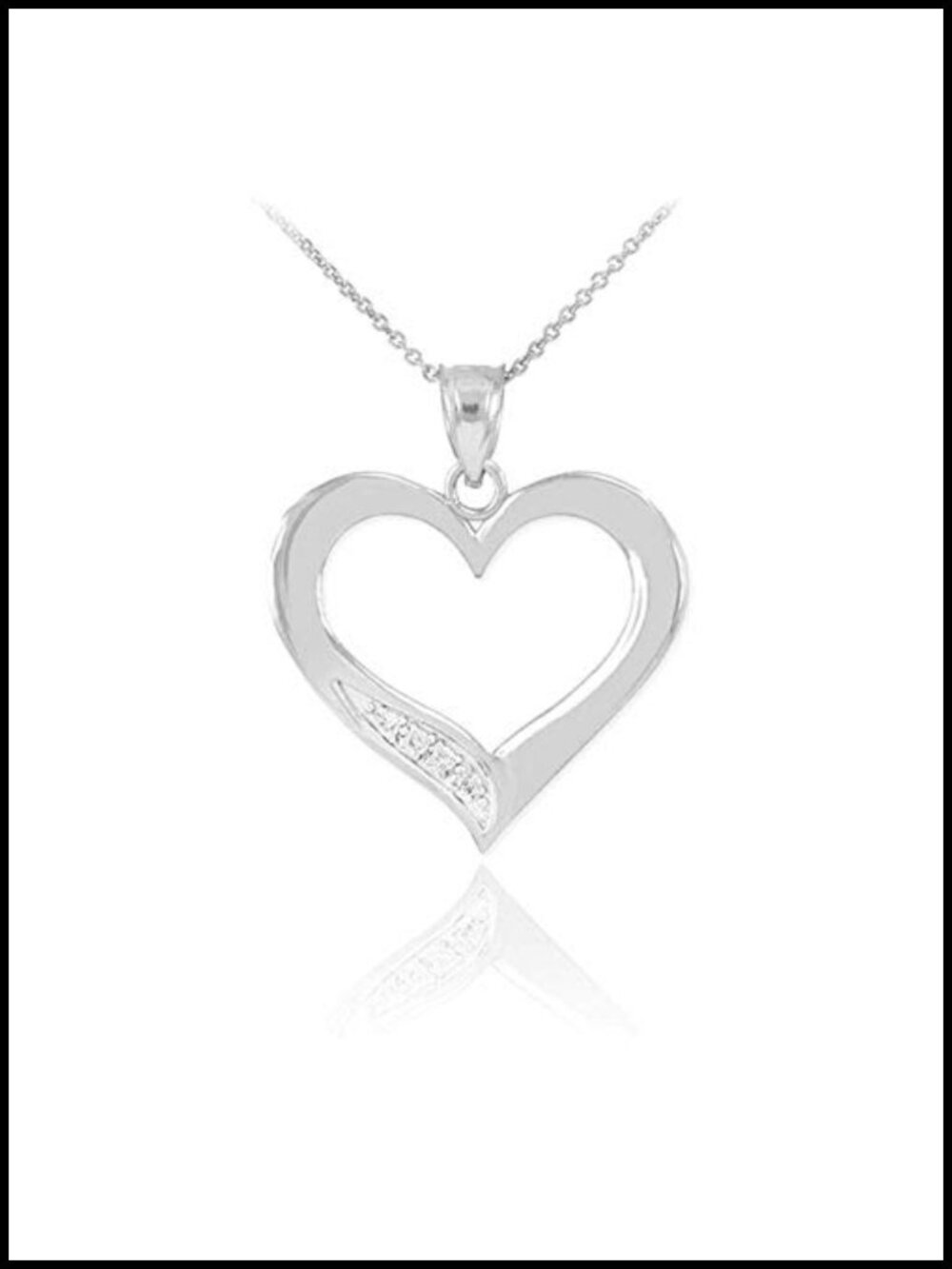 925 Sterling Silver Open Heart Pendant Necklace with CZ